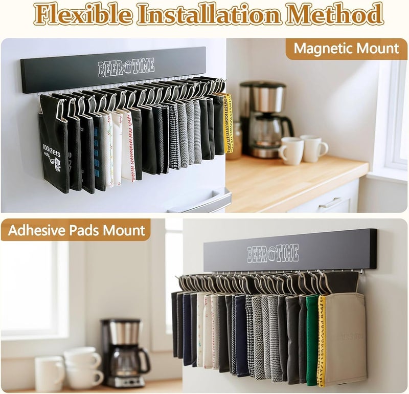 AVMDOM Magnetic Can Cooler Holder Storage Wall Mount, Cooler Organizer Rack with 20 Rotatable Metal Hooks, Adhesive Drink Cooler Dispenser, Wooden Beer Sleeve Accessories for Fridge & Wall, Rust-Resistant - Image 5